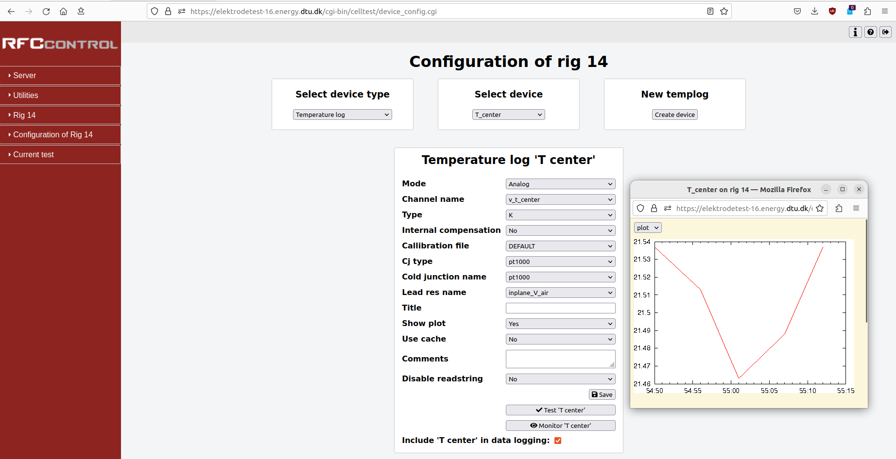 Screenshot of configuration of a rig controlled by RFCcontrol