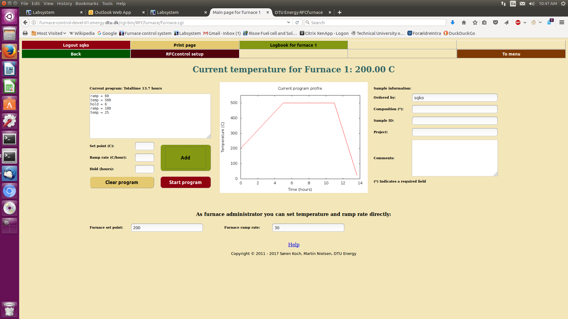 Screenshot of RFCfurnace setup